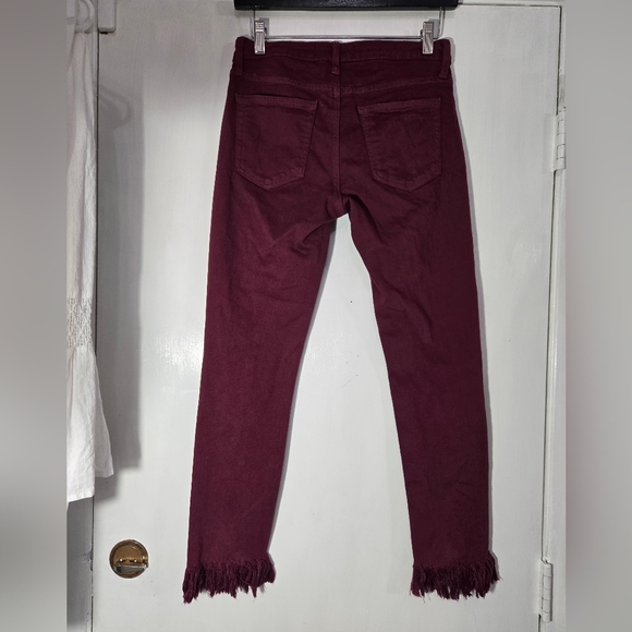 Just Black Denim Maroon Cropped Jeans Fringe Hem Sz 26 - Picture 4 of 6